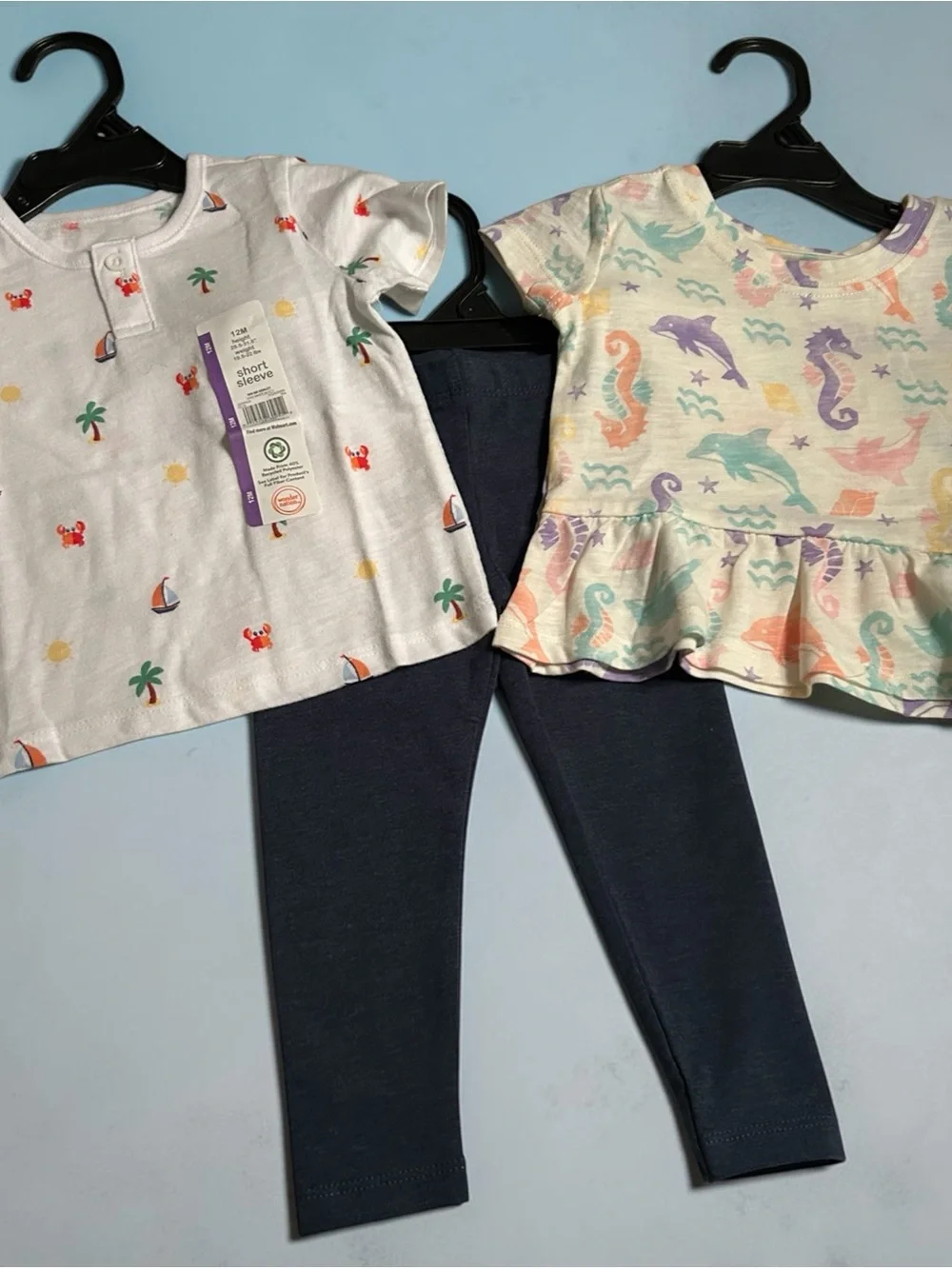 Wonder Nation Baby Girl Clothes Size 12 Months-Tops, Leggings & Bodysuit 5 Pack